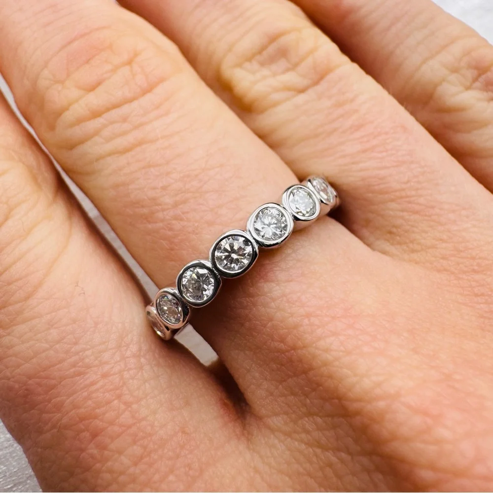 1.4 CT Moissanite Diamond Bezel Set Eternity Band
